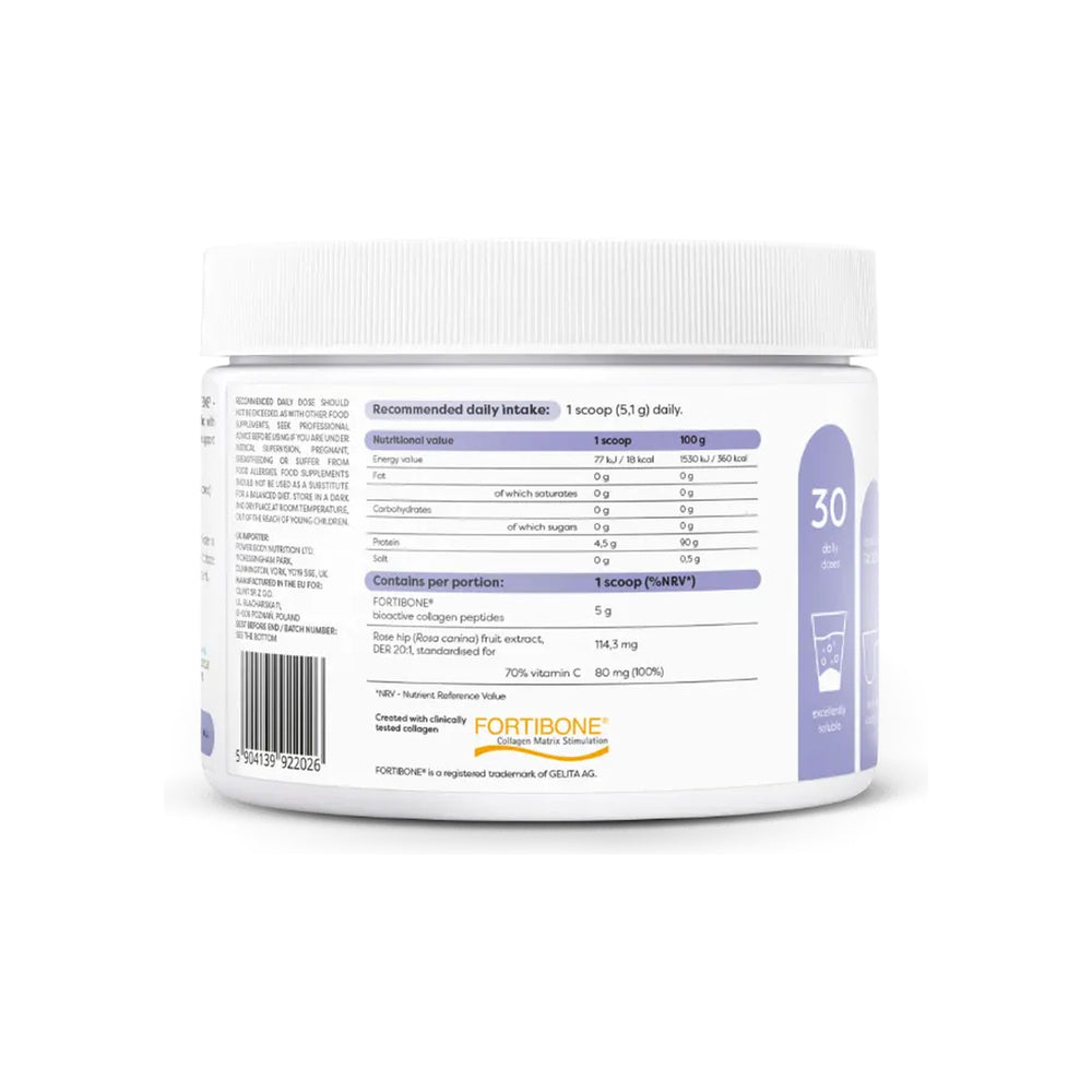 Colagénio Joints & Bones FORTIBONE® Osavi – rótulo com informação nutricional