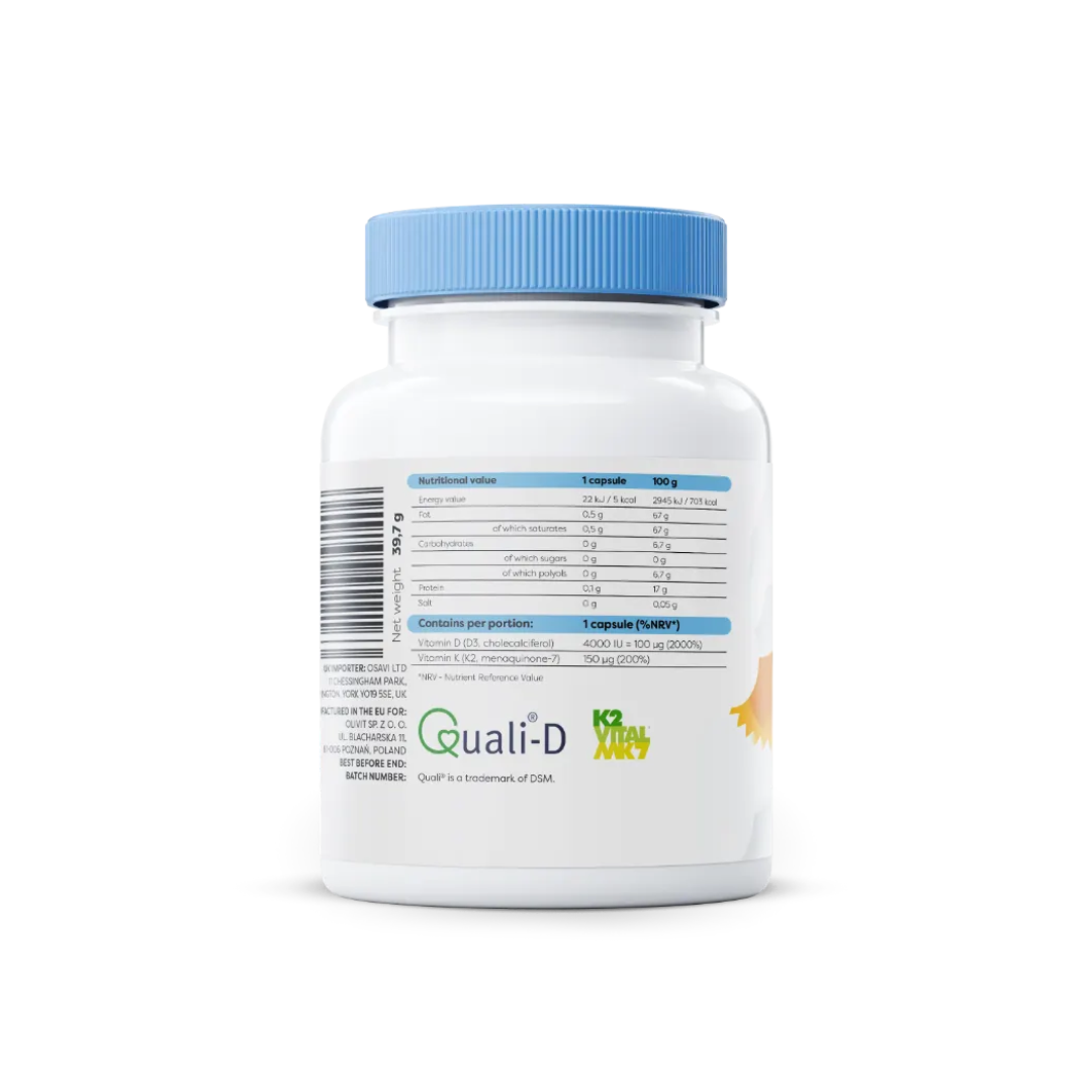 Vitamina D3 + K2 - 4000IU + 150mcg - 60 Cápsulas - Osavi - 60 Cápsulas - Vitamina