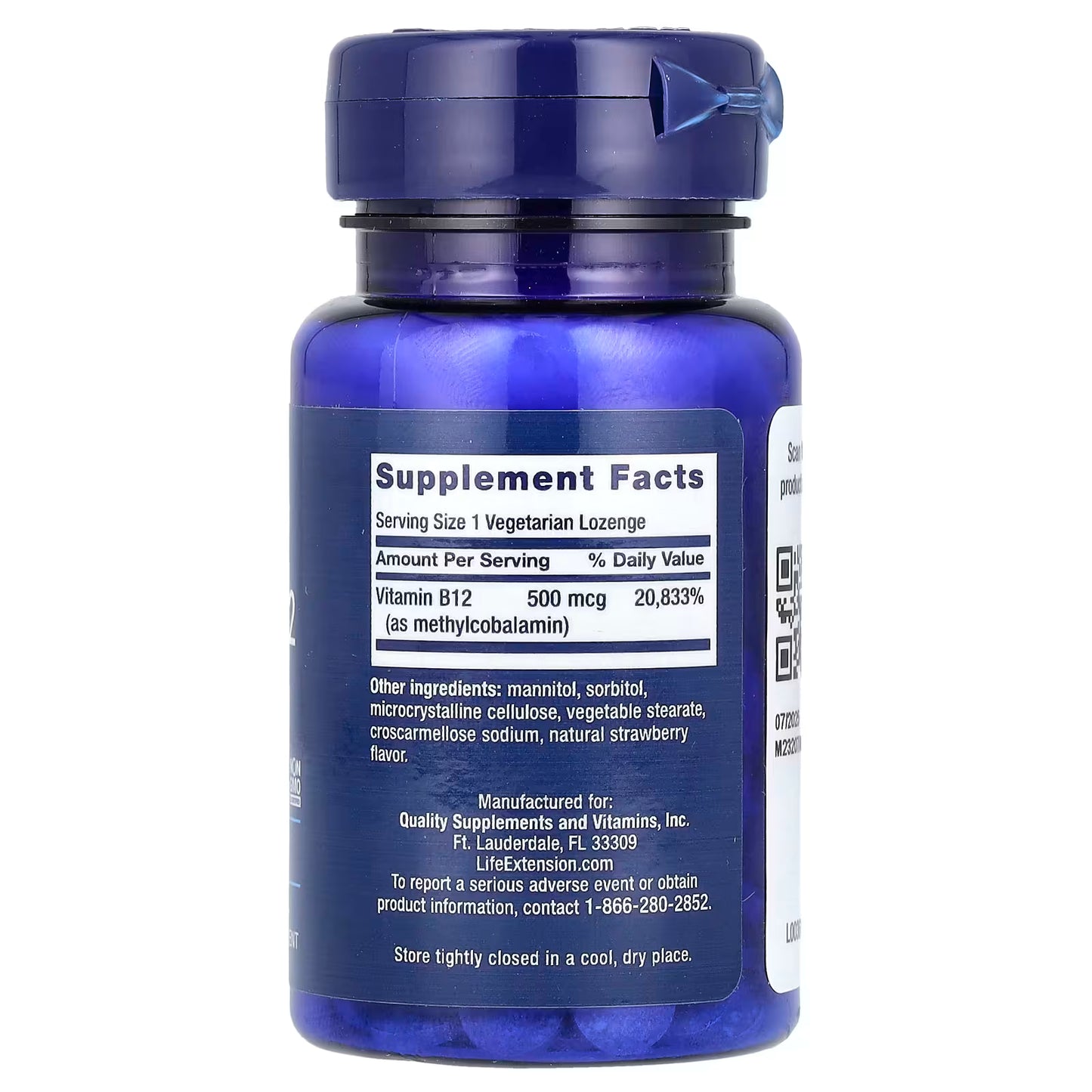 Vitamina B12 500 mcg - 100 pastilhas - Life Extension