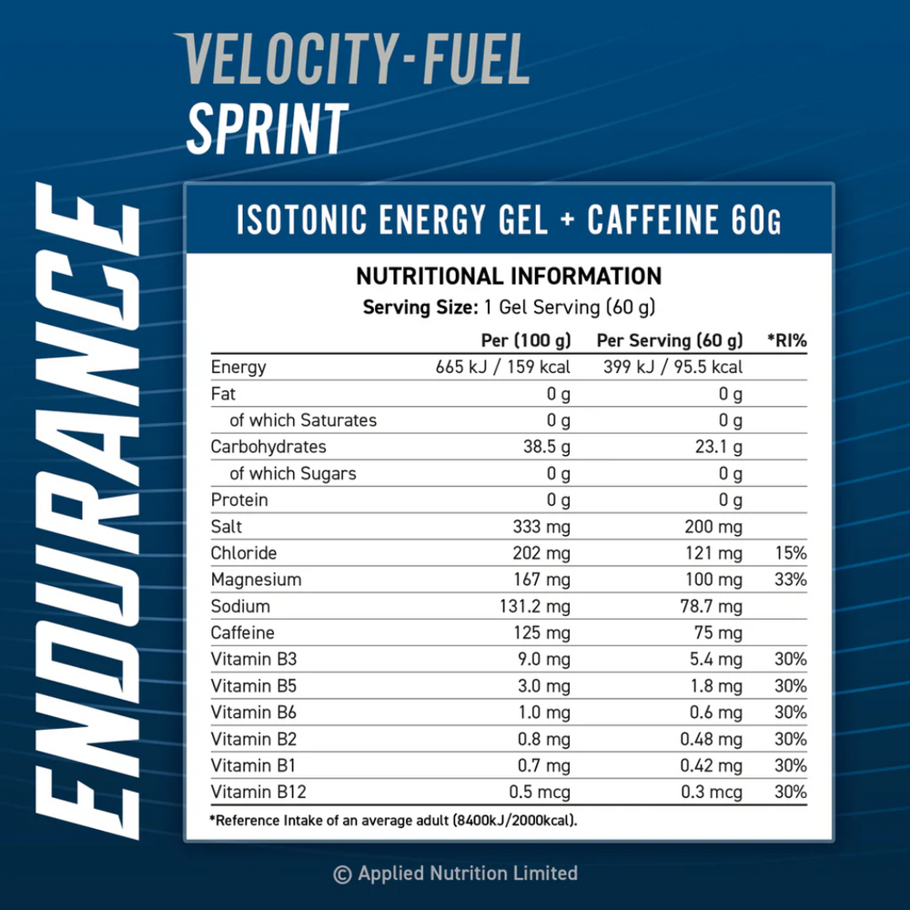 Endurance Sprint Gel com Cafeína - 60ml e 20 Unidades - Applied Nutrition - Laranja - Hidratação