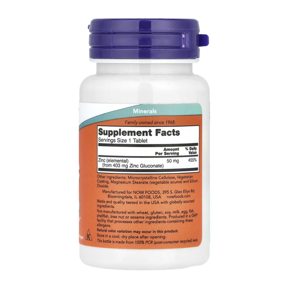 Zinco 50mg - 100 Comprimidos - NOW