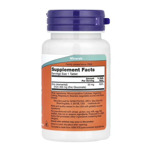 Zinco 50mg - 100 Comprimidos - NOW