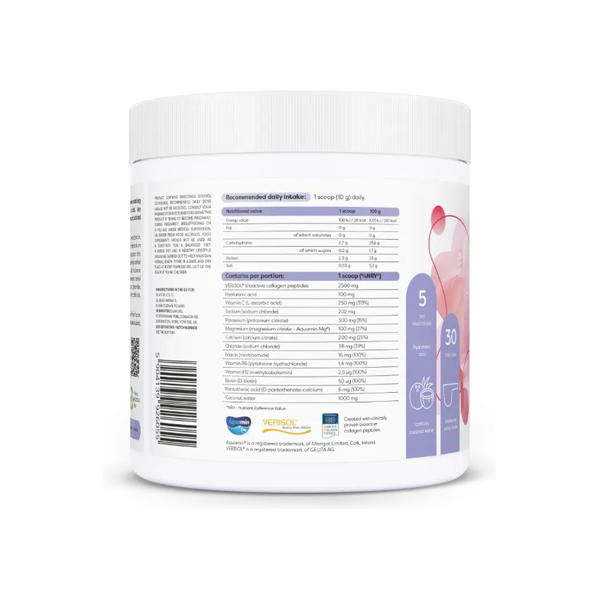 Colagénio & Eletrólitos Vitality and Glow Osavi – rótulo com informação nutricional