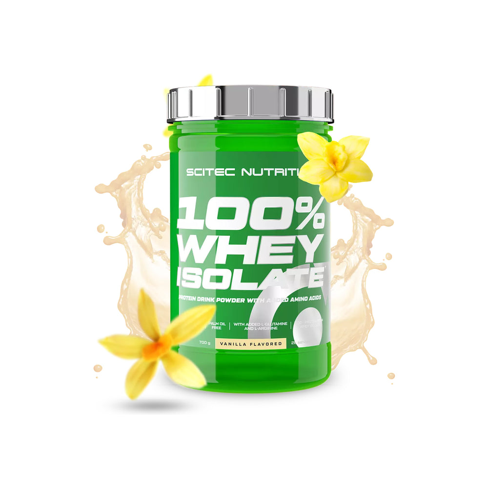100% Whey Isolate Scitec Nutrition 700g Baunilha – frente da embalagem