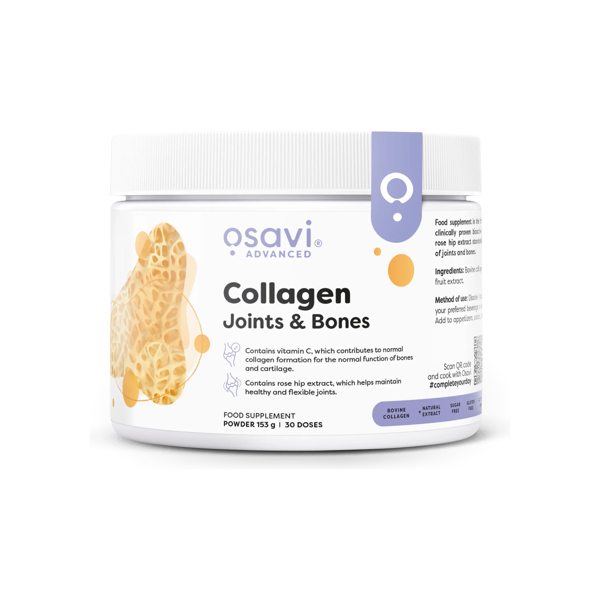 Colagénio Joints & Bones FORTIBONE® Osavi 153 g – frente da embalagem