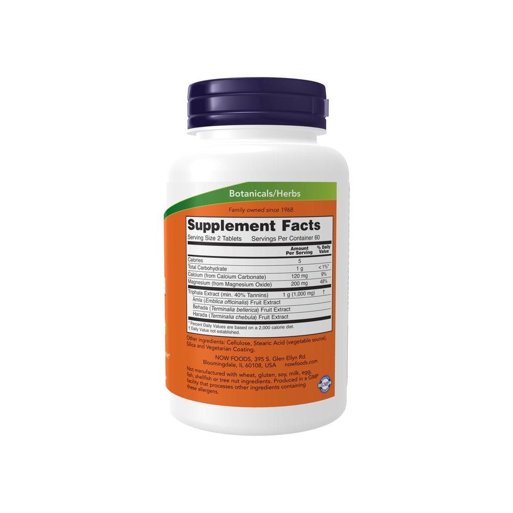 Triphala 500mg NOW Foods – rótulo com informação nutricional