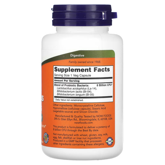 Probiótico 8 Bilhões Acidophilus e Bifidus - 60 Cápsulas - NOW Foods