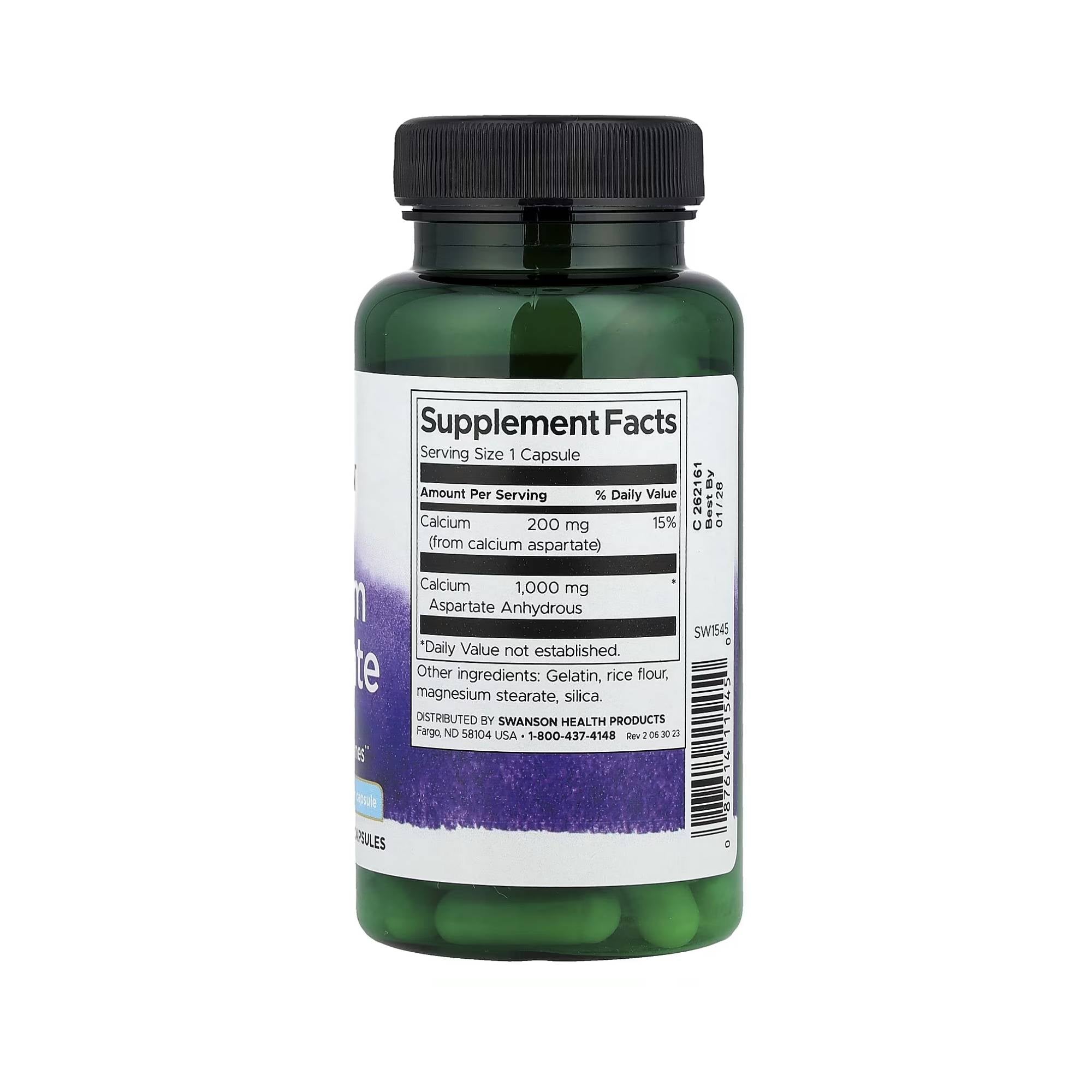 Aspartato de Cálcio 200mg - Swanson - 60 cápsulas