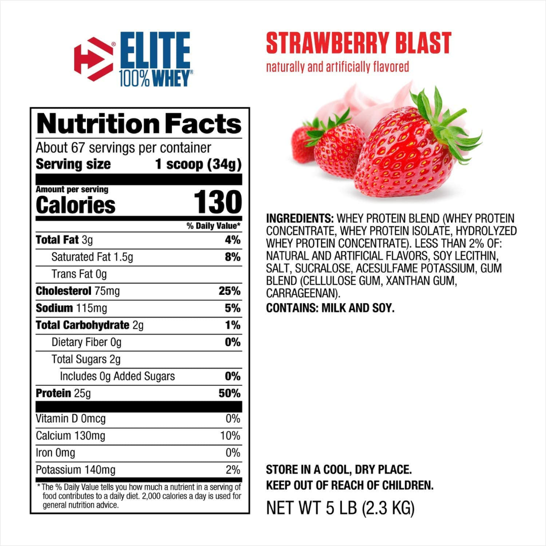 Whey Protein Elite 100% Whey - Dymatize - Informação Nutricional