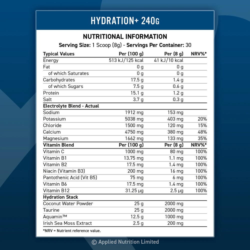 Hydration + - Eletrólitos e Vitaminas em pó - 240g - Applied Nutrition - Minerais