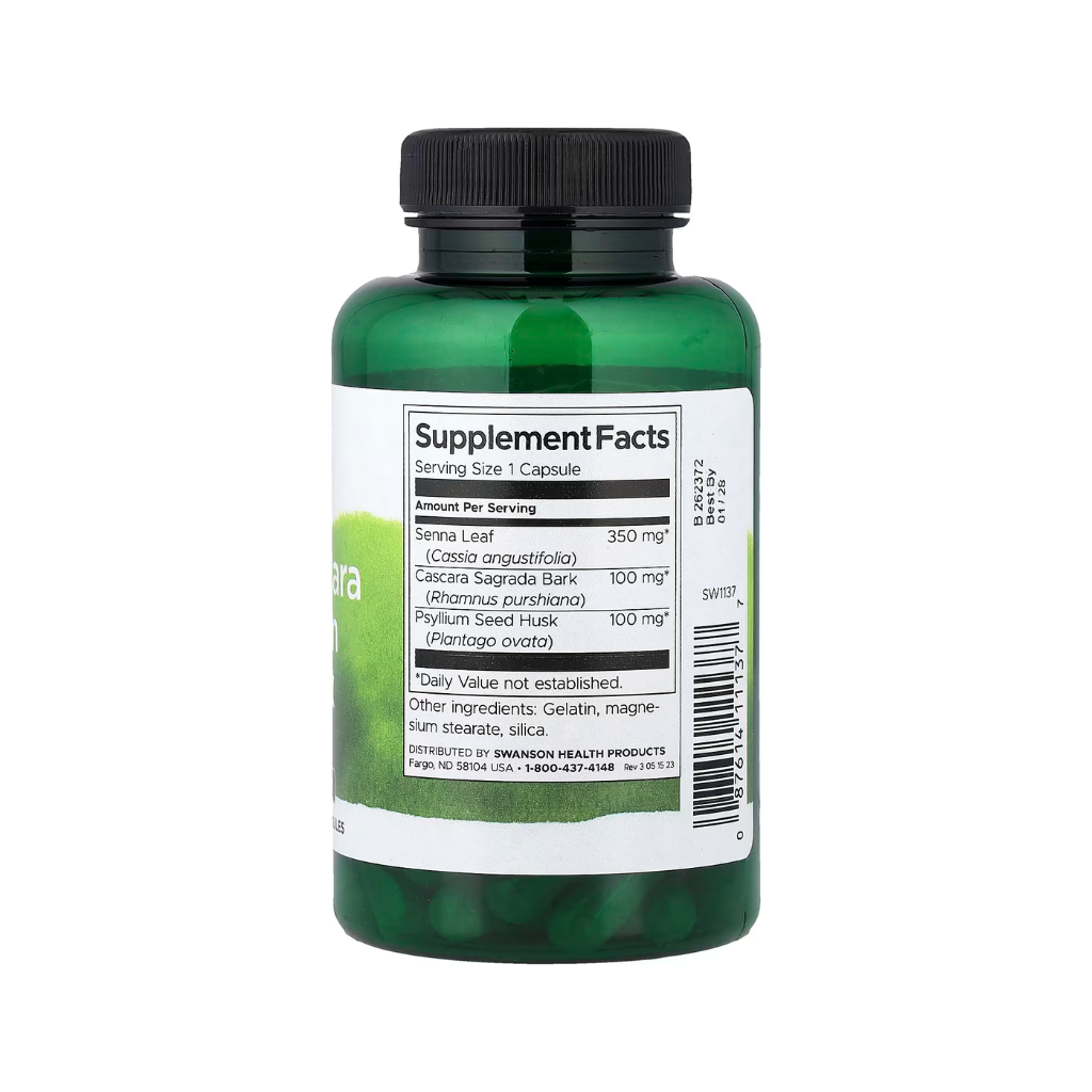 Complexo de Senna, Cáscara e Psyllium - Swanson - 90 Cápsulas