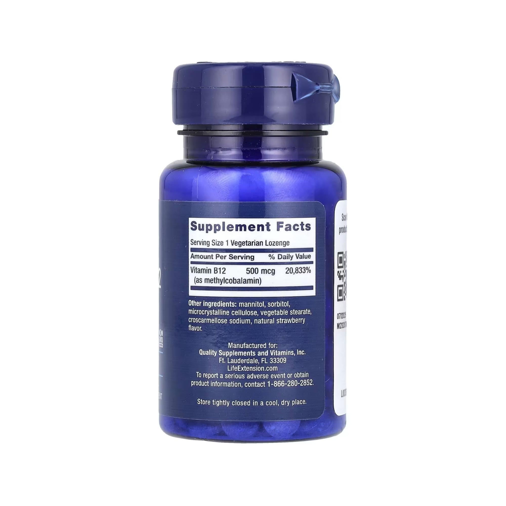 Vitamina B12 500 mcg - Life Extension - 100 pastilhas