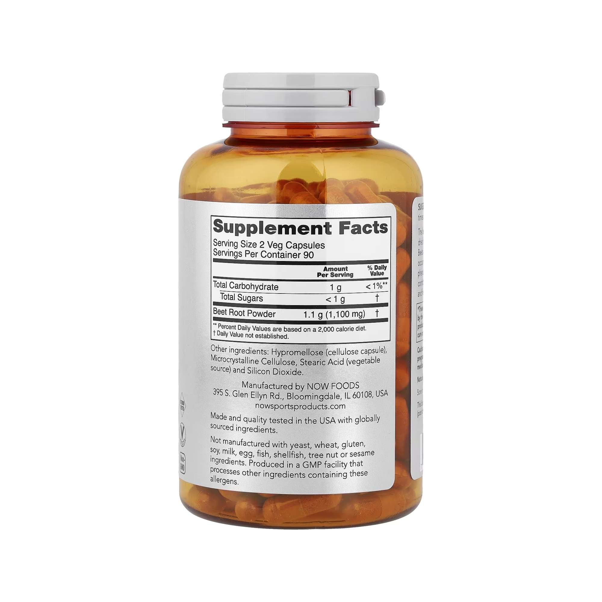 Beet Root (Pó de Beterraba) 550mg - NOW Sports - 180 Cápsulas