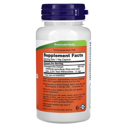 NOW Foods, Ashwagandha 450 mg, 90 Cápsulas