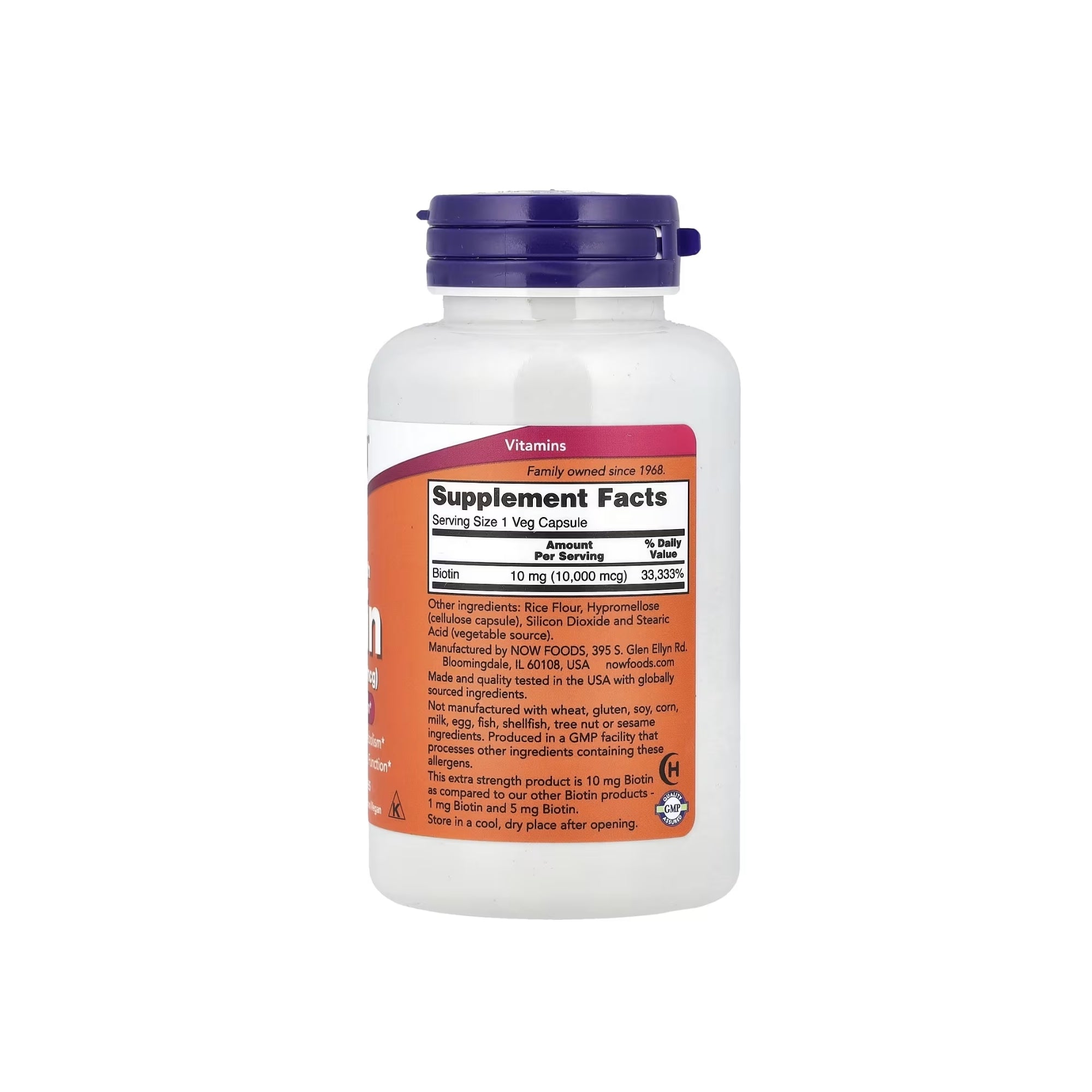 Biotina Extra Forte 10mg (10.000 mcg) – NOW Foods – 120 Cápsulas