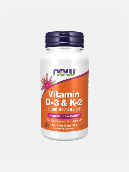 Now Foods, Vitamina D3 + K2, 1000IU / 45mcg, 120 Cápsulas