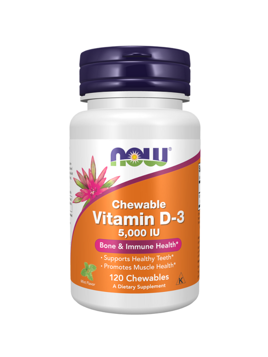 Vitamina D3 5000IU - 120 Pastilhas mastigáveis - NOW Foods