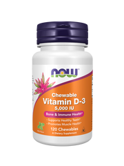 Vitamina D3 5000IU - NOW Foods - 120 Pastilhas mastigáveis