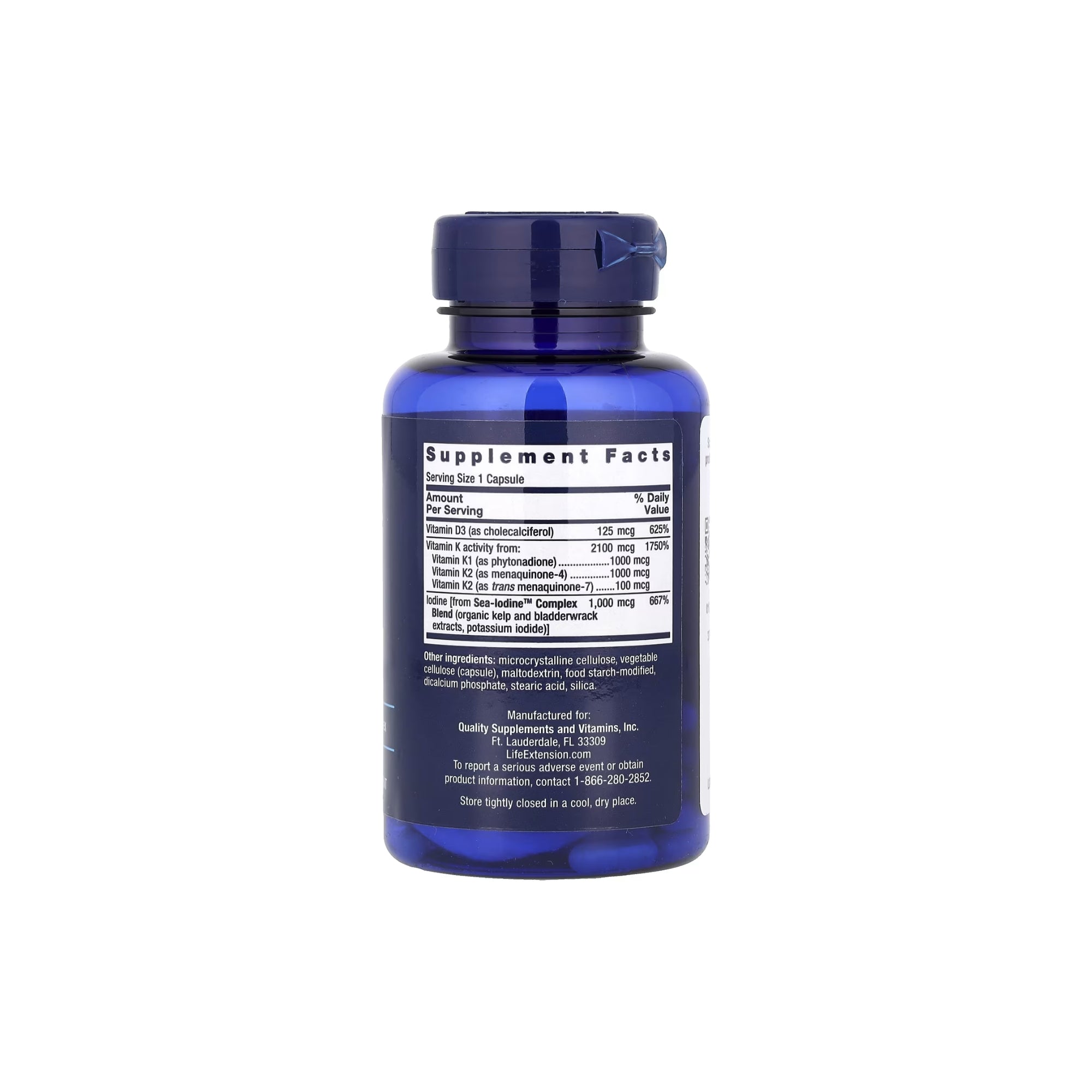Vitaminas D e K com Iodo Marinho - Life Extension - 60 Cápsulas