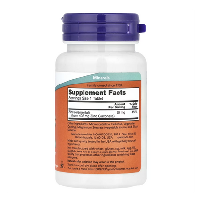 Zinco 50mg - 100 Comprimidos - NOW